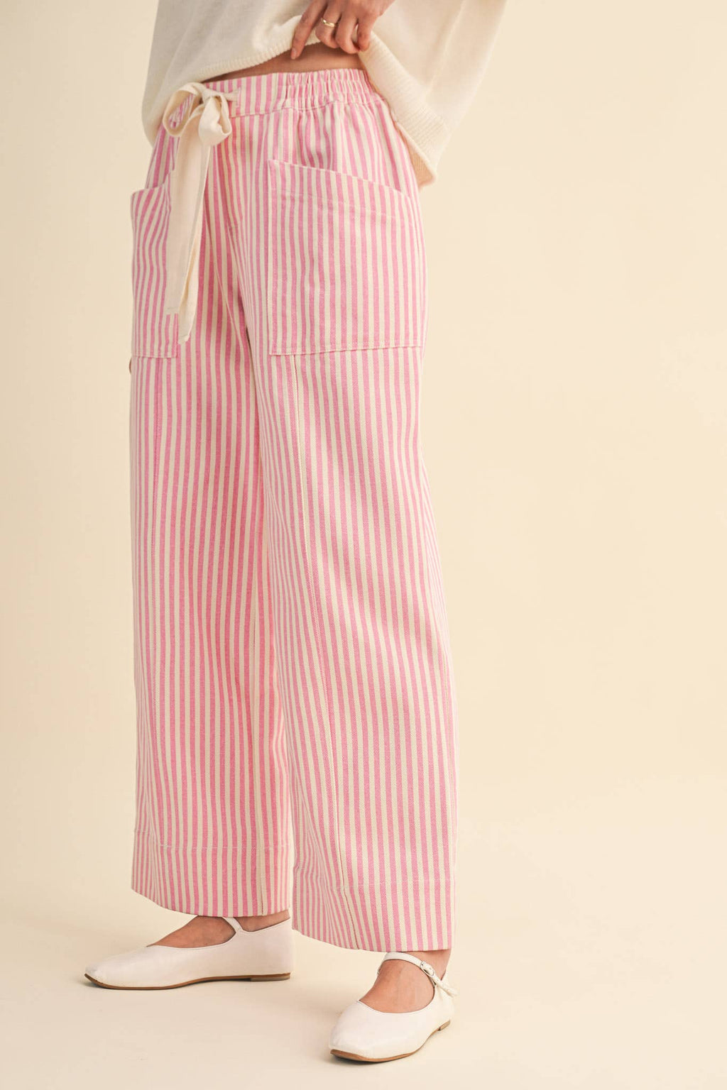 striped wide leg drawstring pants