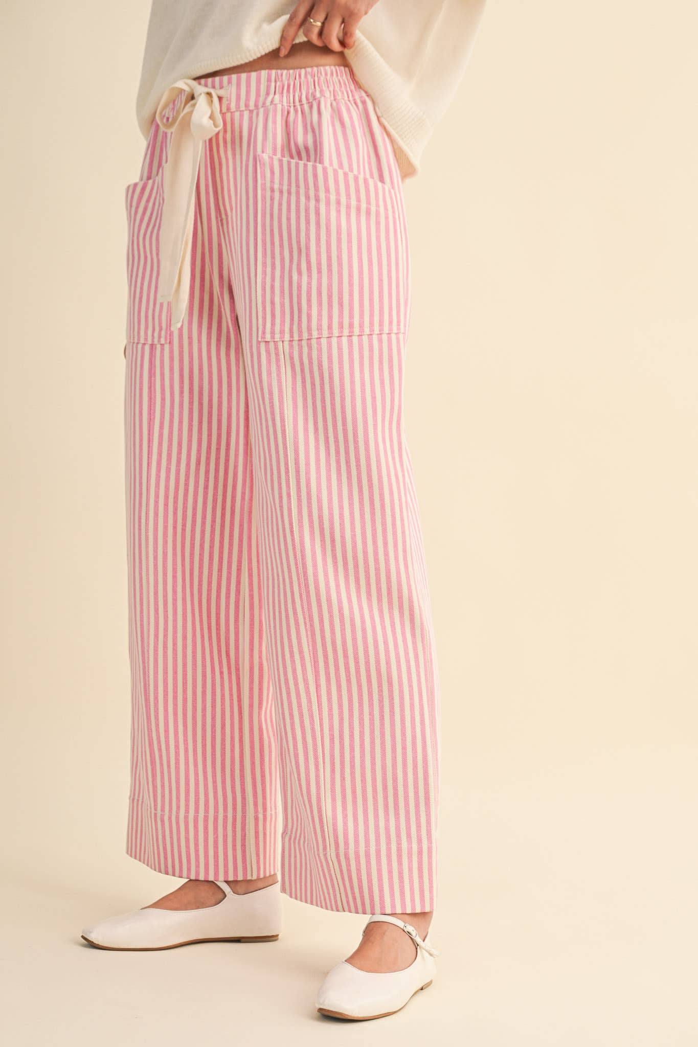 striped wide leg drawstring pants