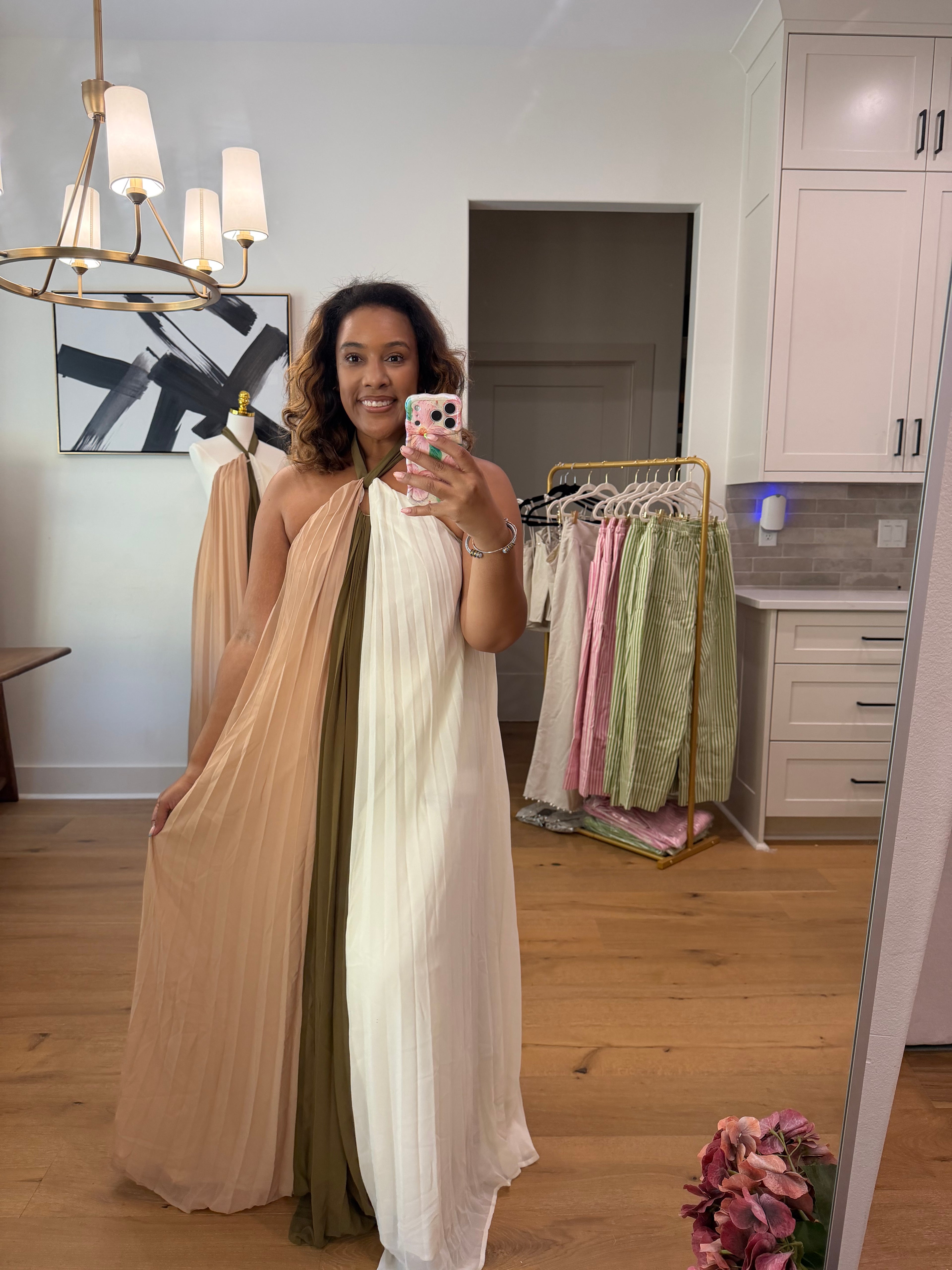 halter neck colorblock maxi
