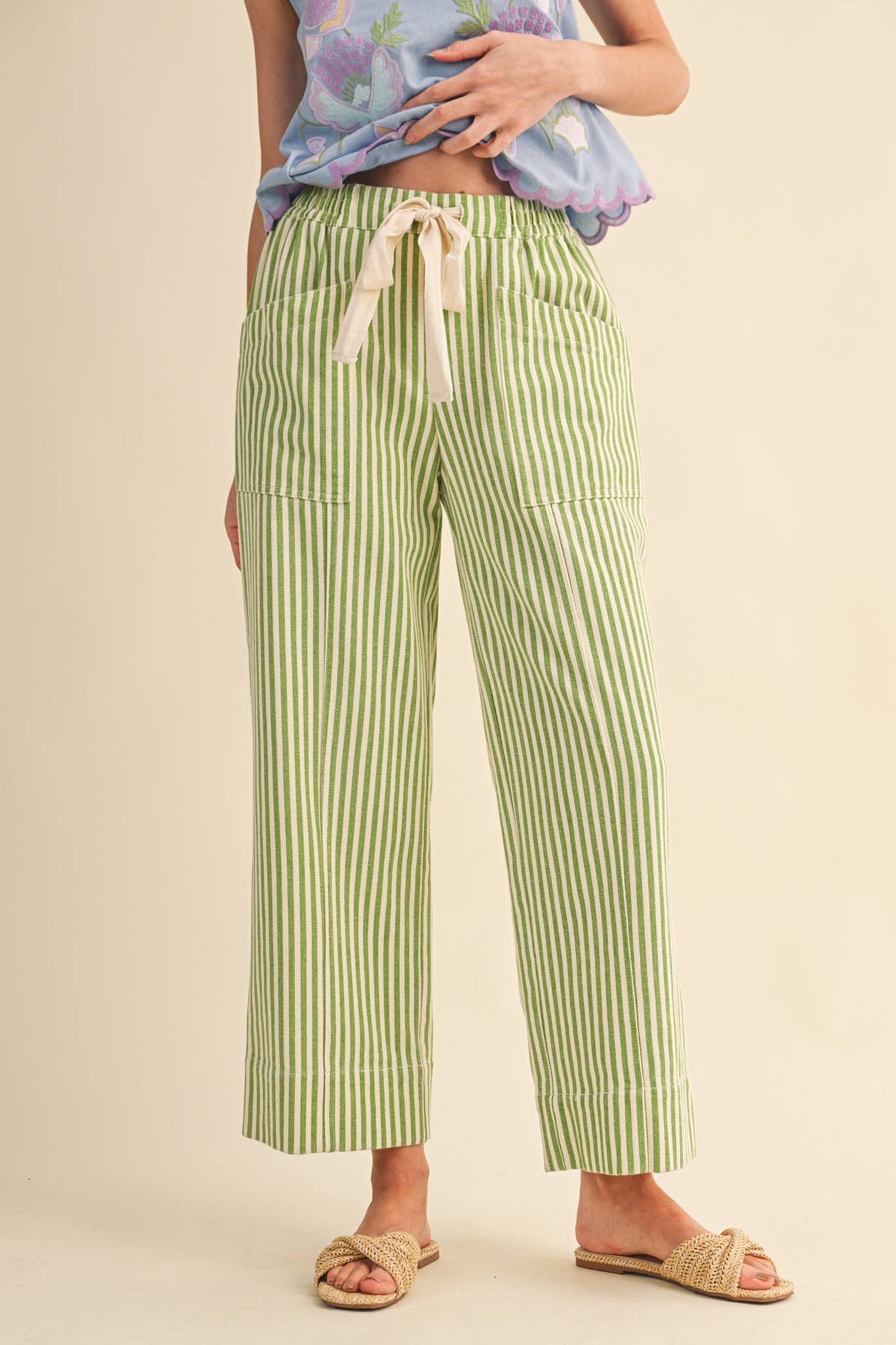 striped wide leg drawstring pants