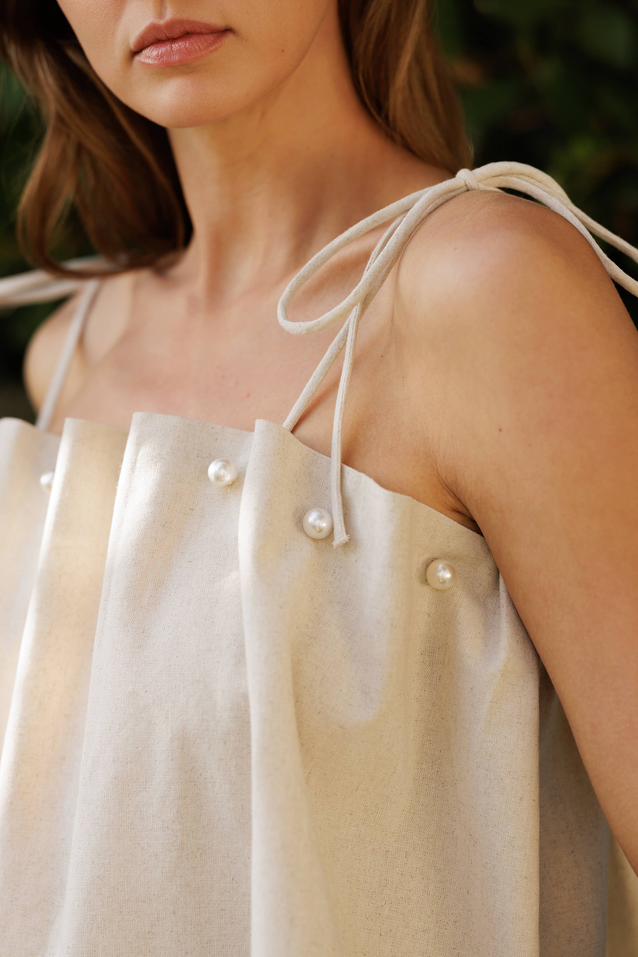 Pearl Embellished Linen Top