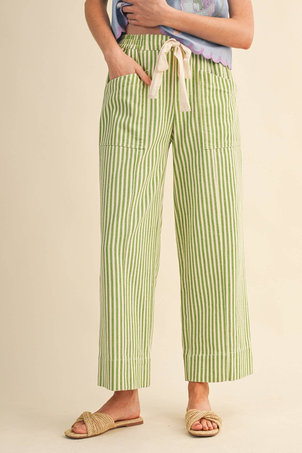 striped wide leg drawstring pants