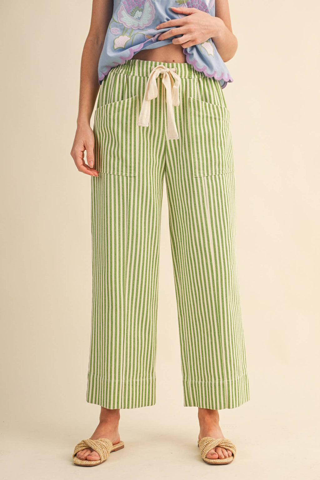 striped wide leg drawstring pants