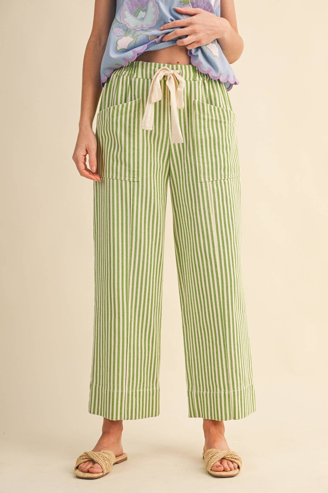 striped wide leg drawstring pants