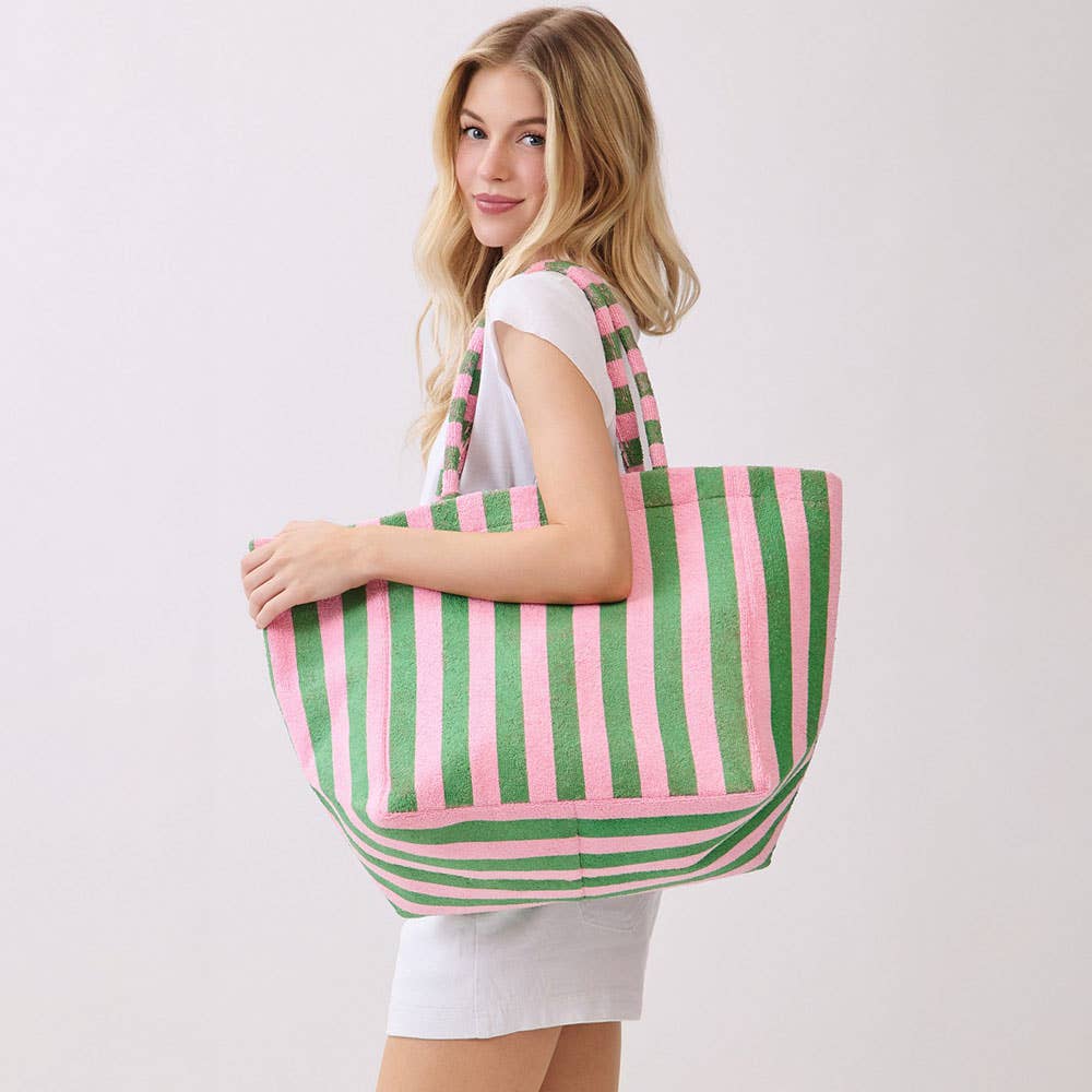 striped terry tote bag