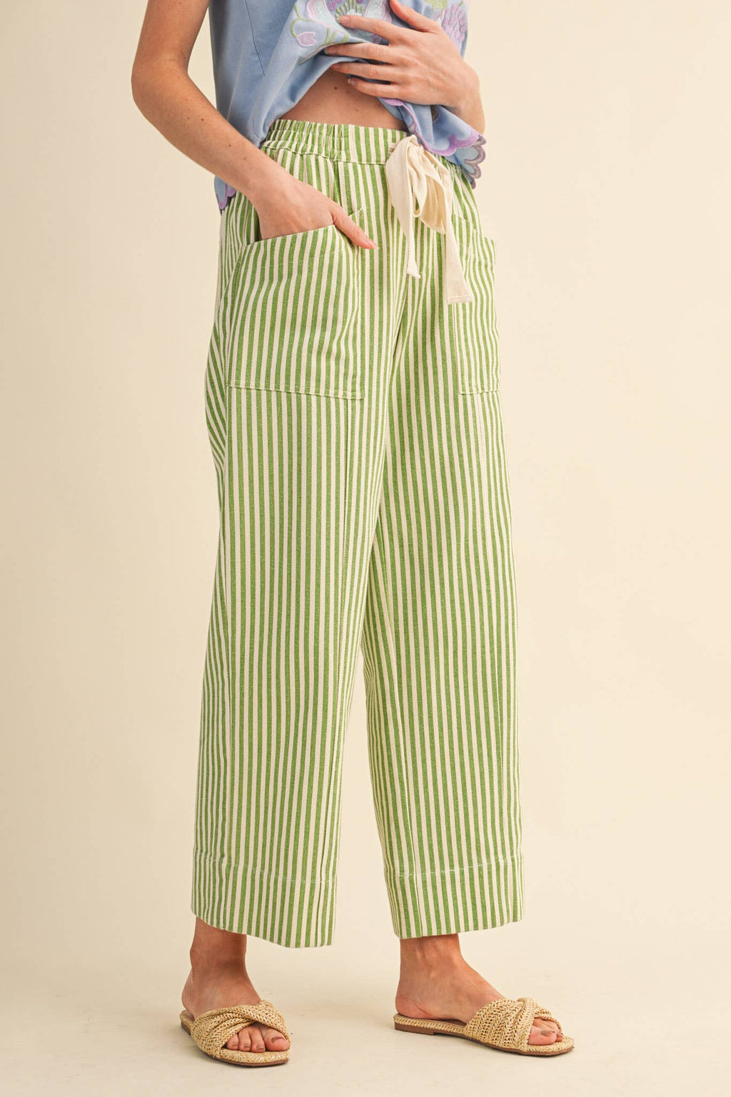 striped wide leg drawstring pants