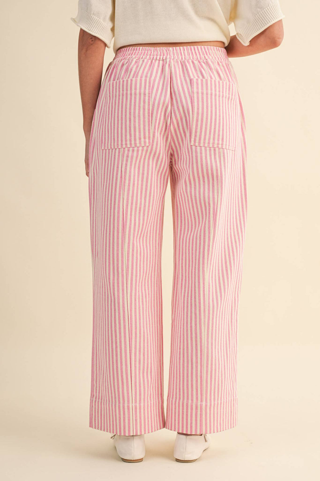 striped wide leg drawstring pants