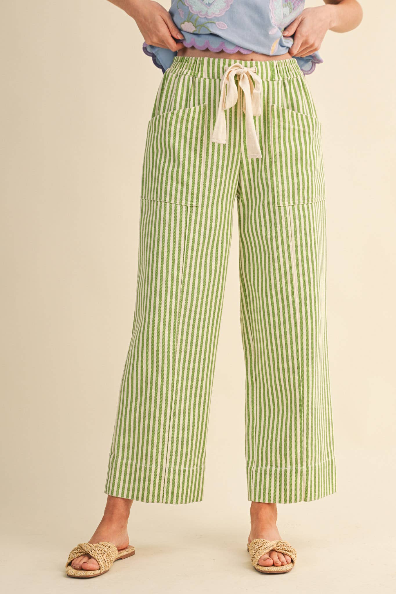 striped wide leg drawstring pants