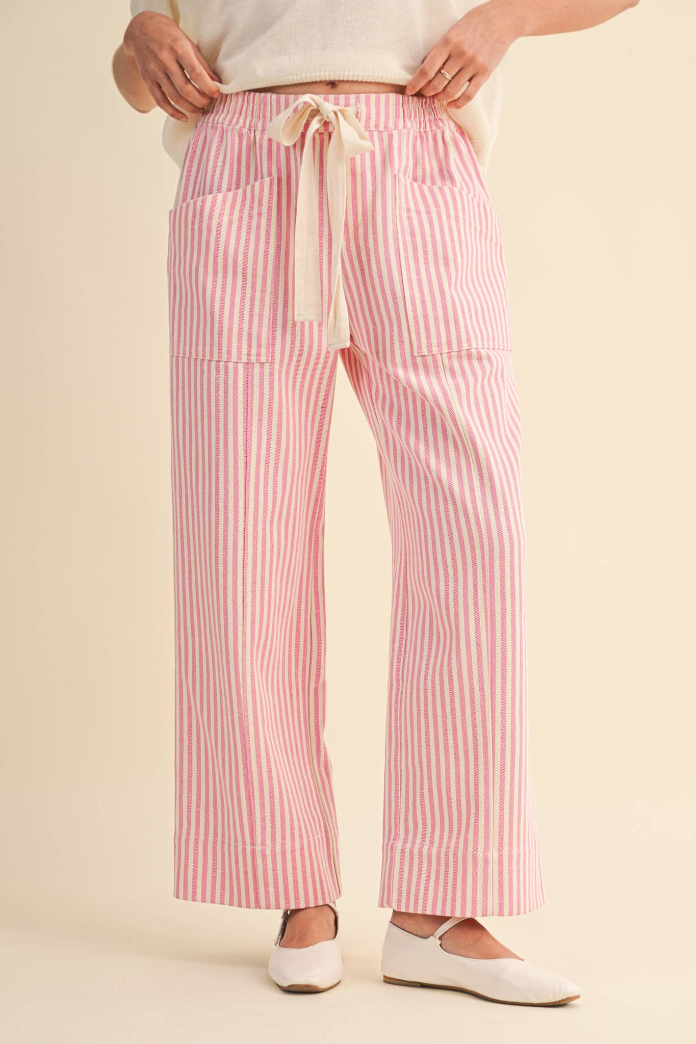 striped wide leg drawstring pants