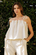Pearl Embellished Linen Top