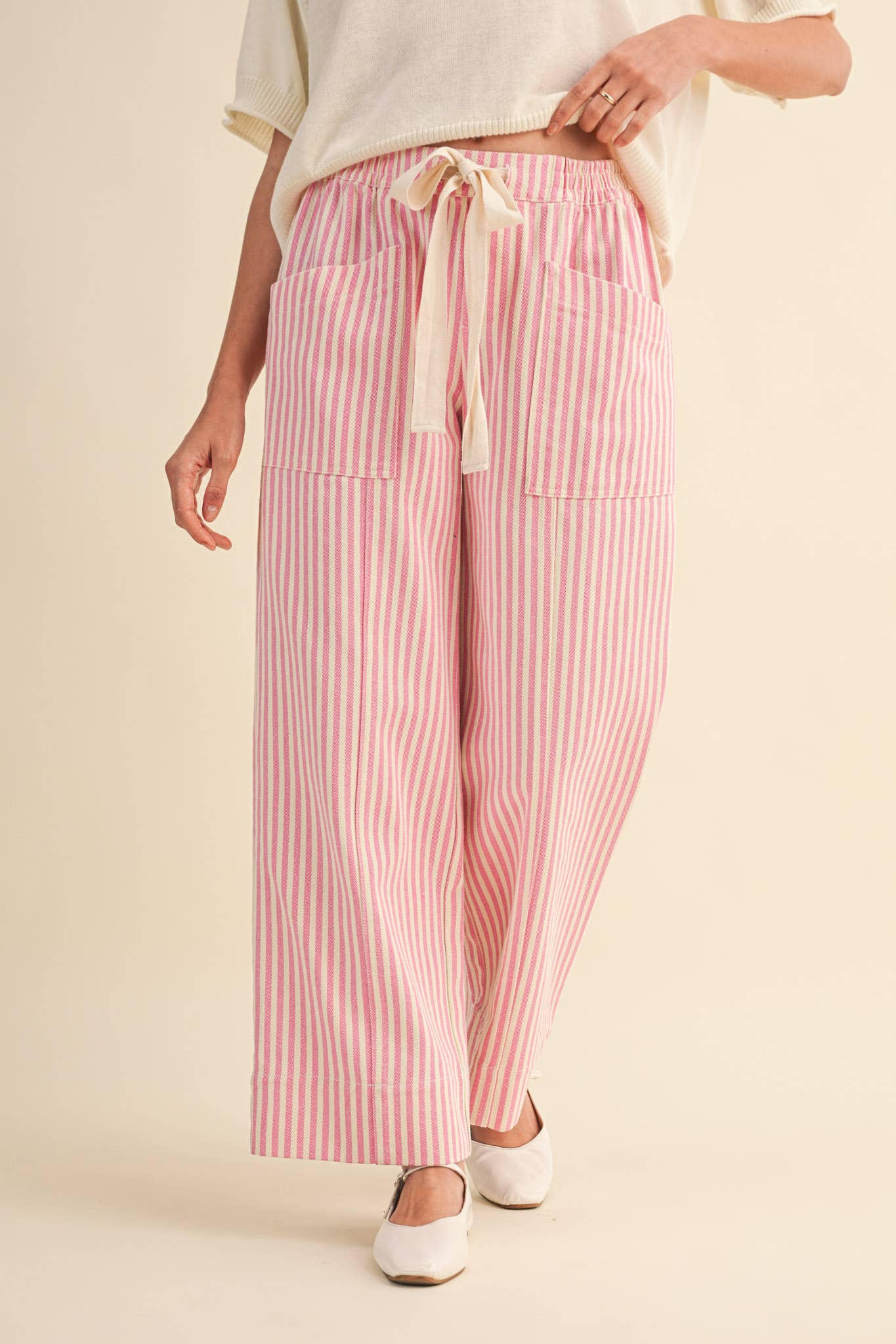striped wide leg drawstring pants