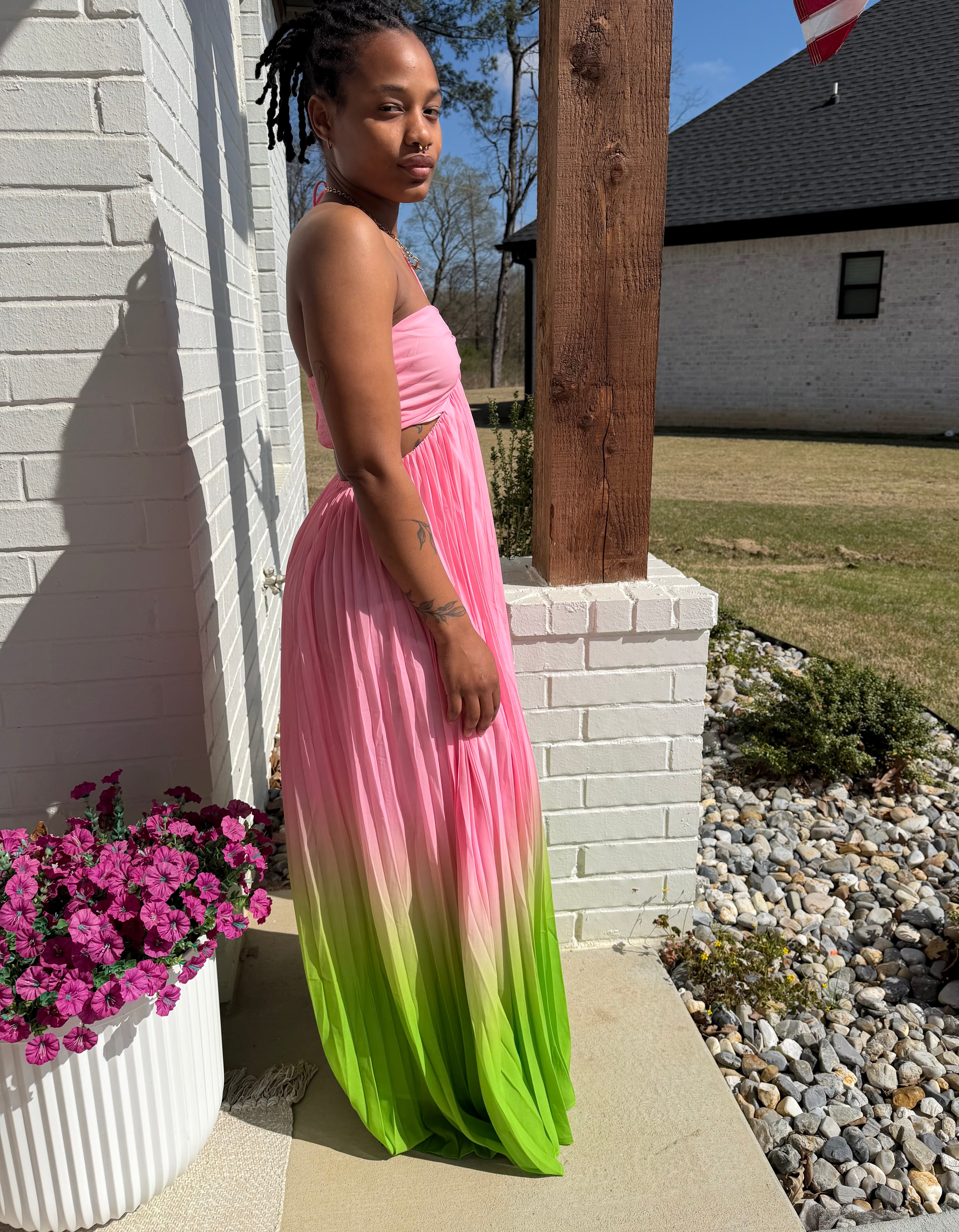 ombre maxi halter dress