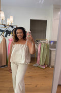 pearl embellished linen top