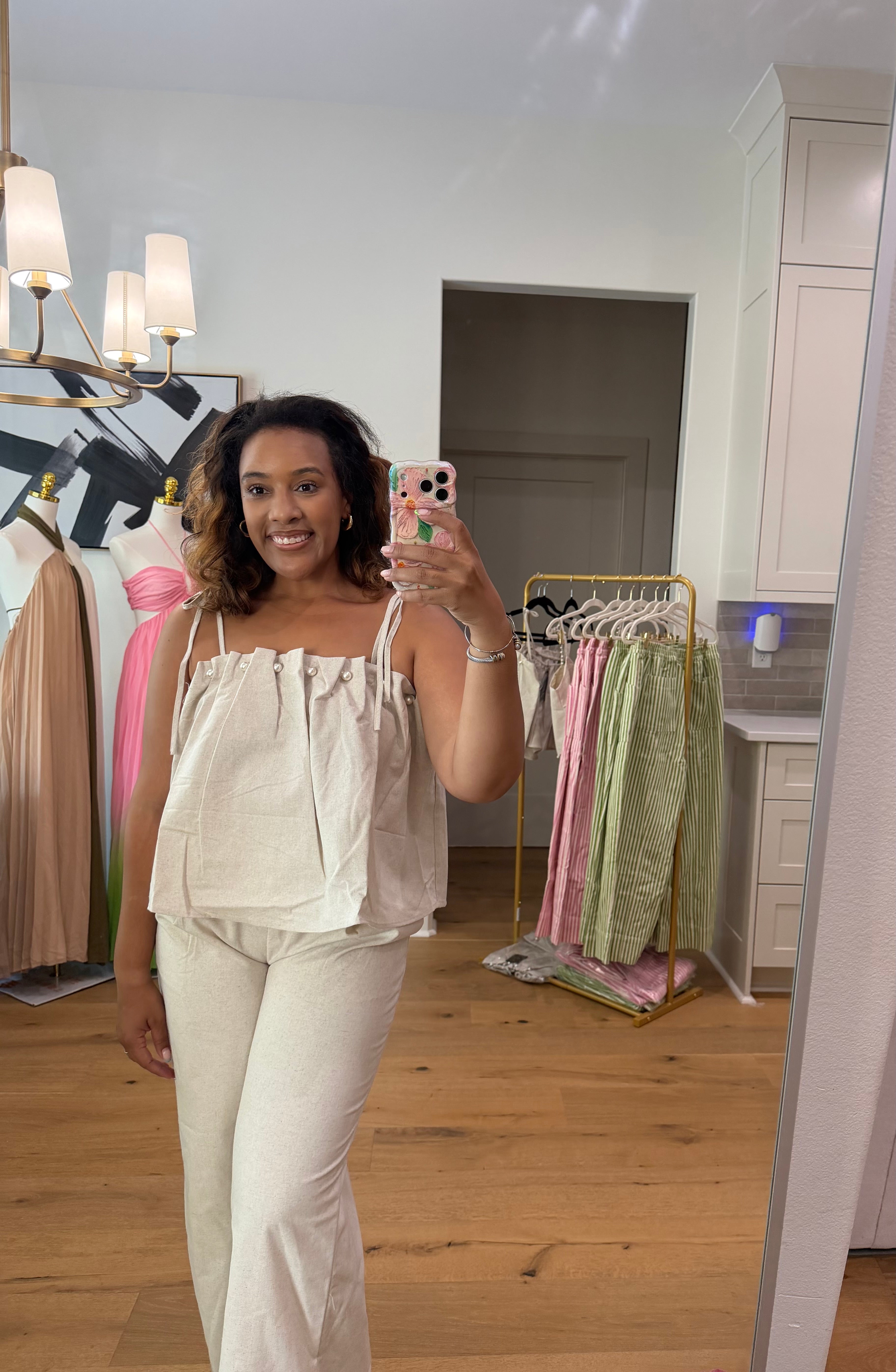 pearl embellished linen top
