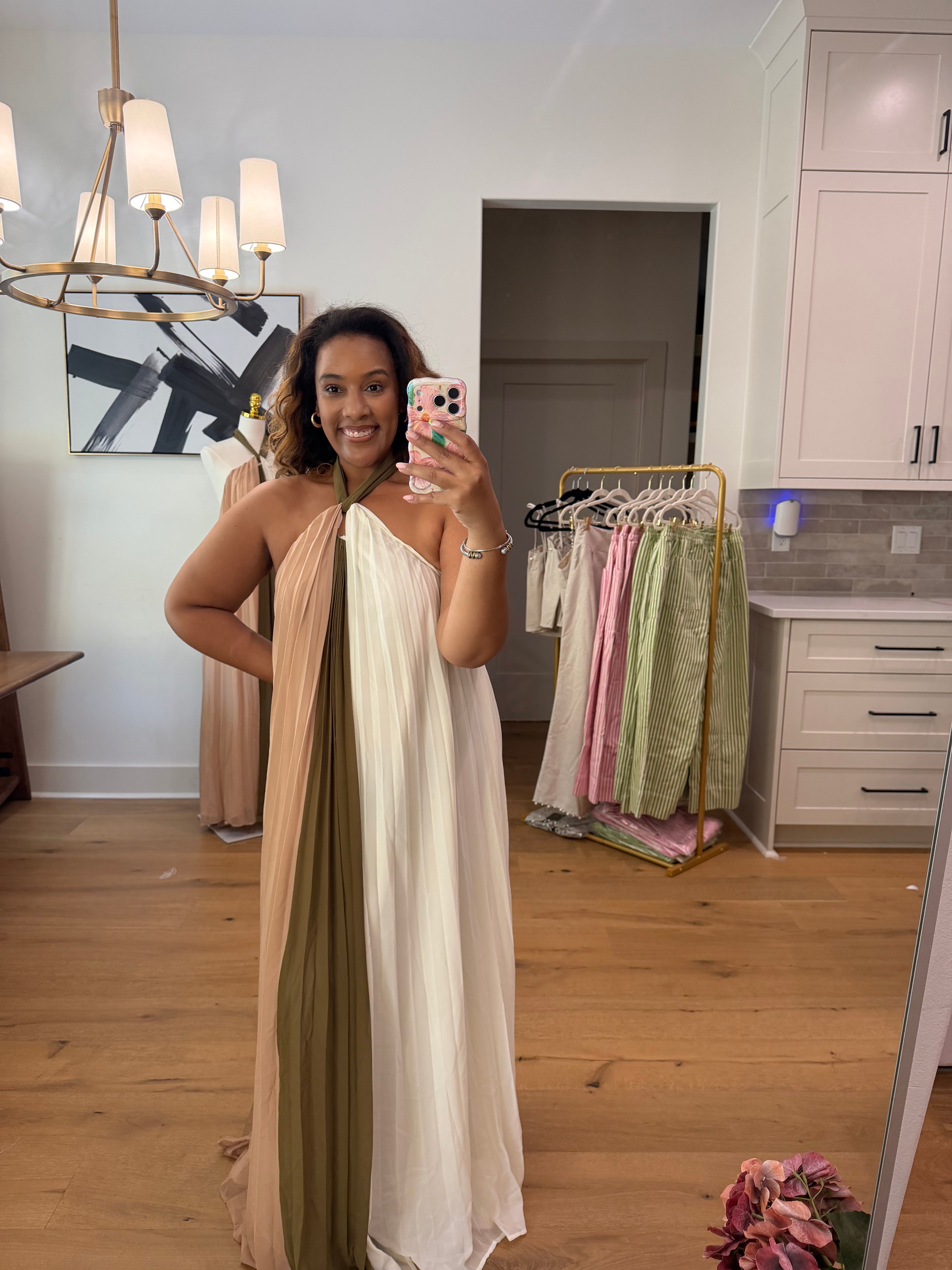 halter neck colorblock maxi