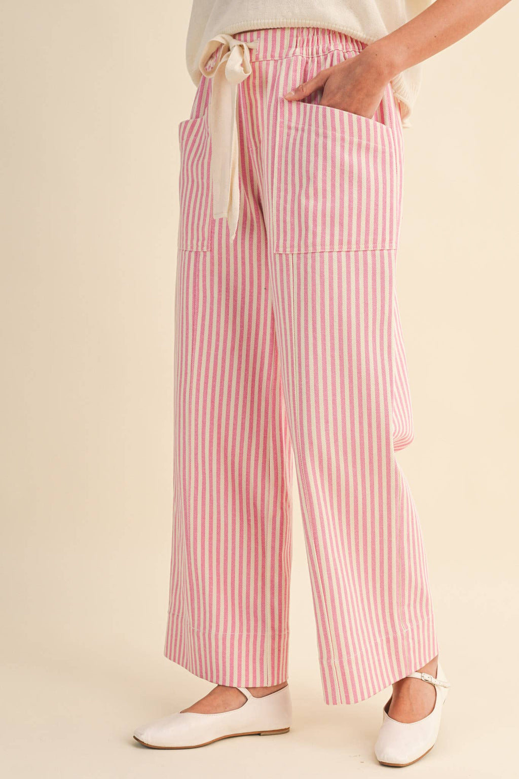 striped wide leg drawstring pants