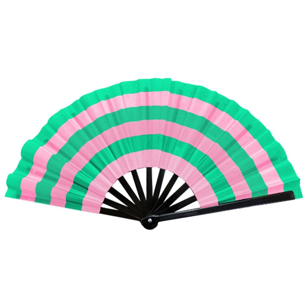 pink + green striped fan