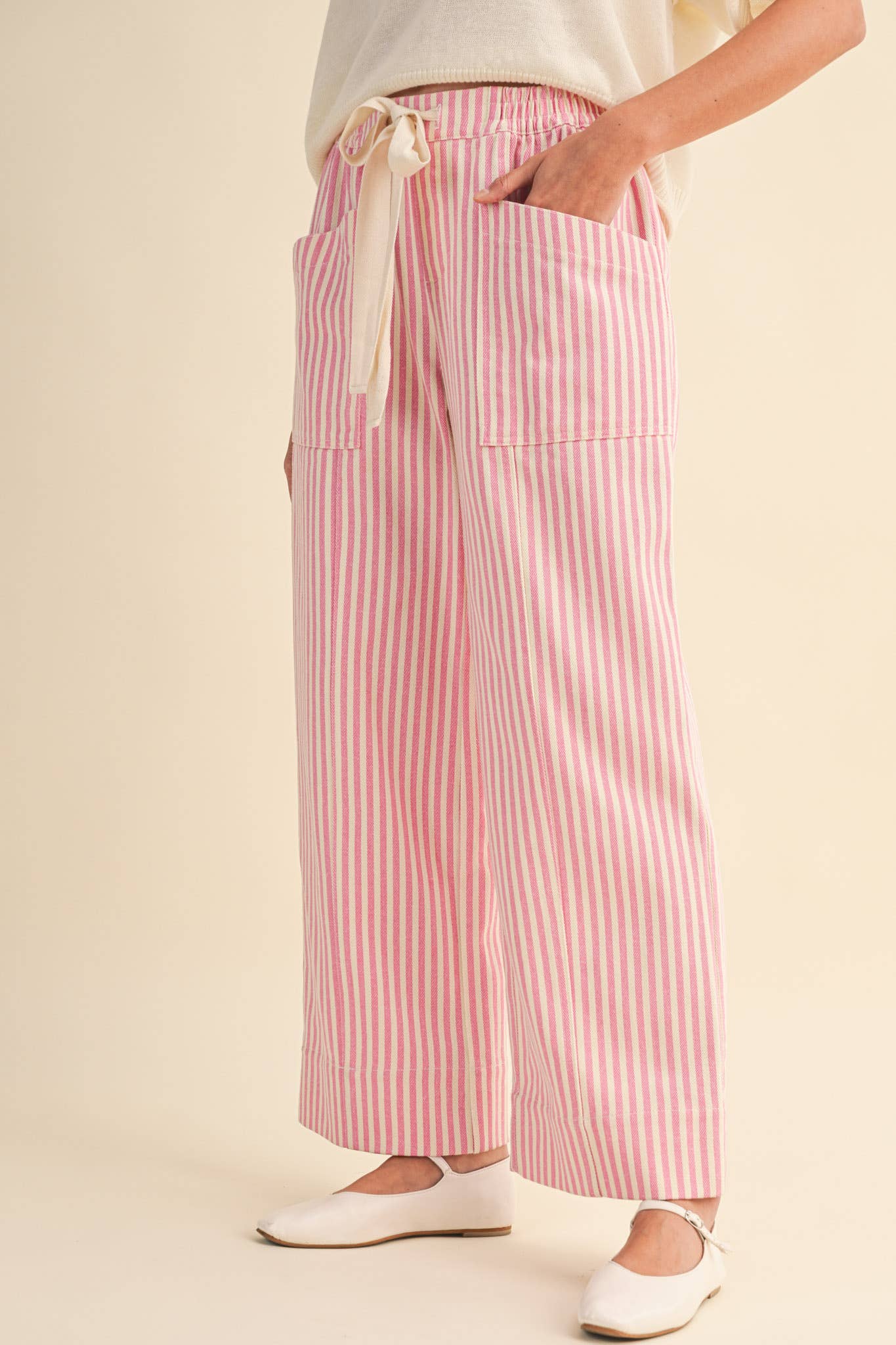 striped wide leg drawstring pants