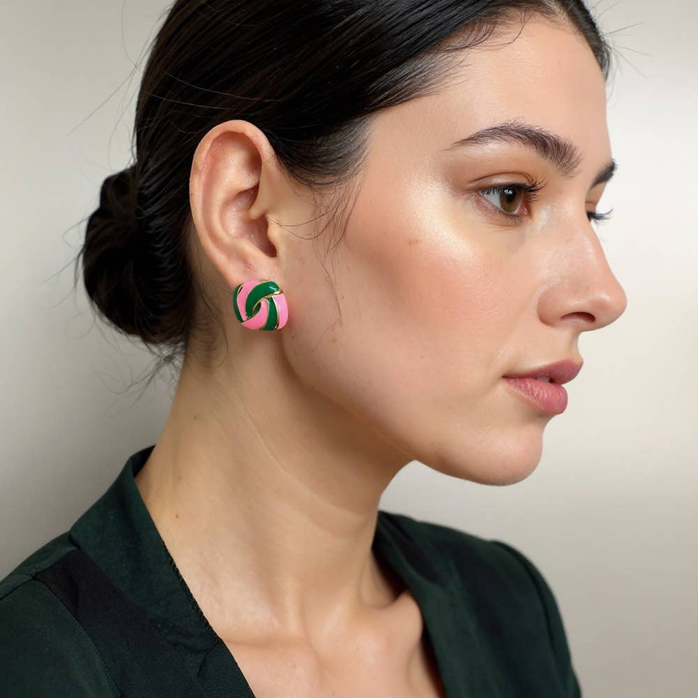 14K gold swirl square earrings