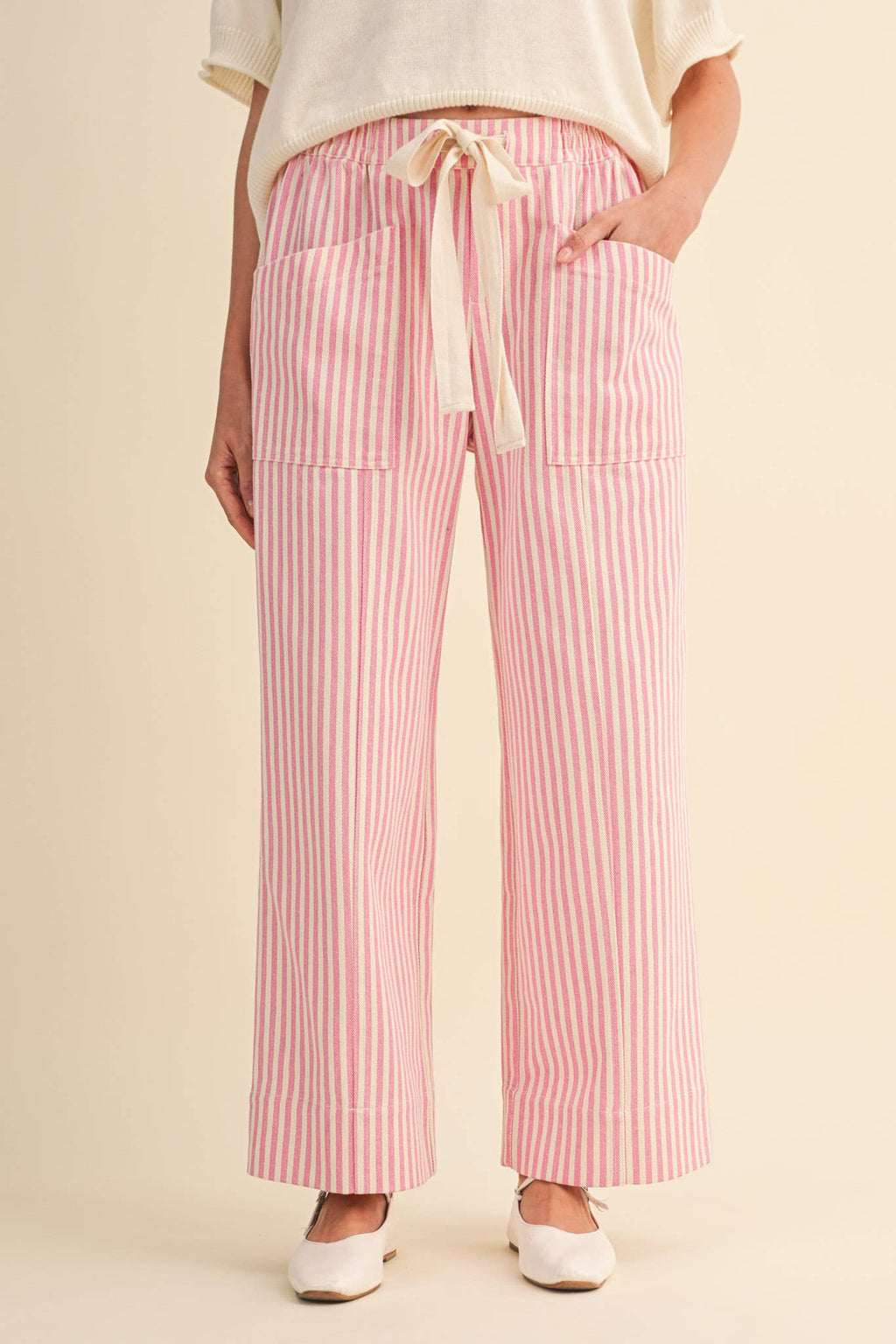 striped wide leg drawstring pants