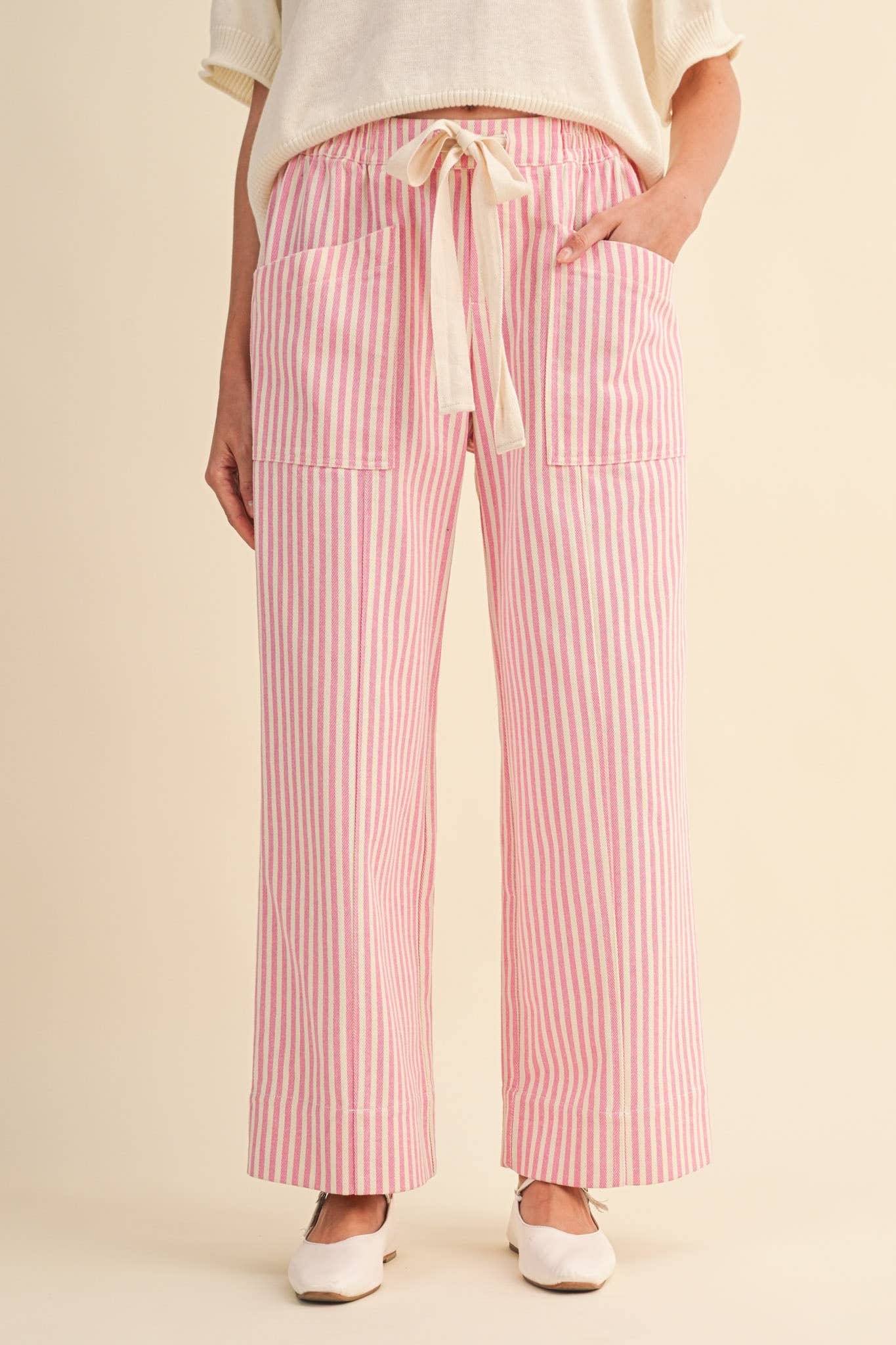 striped wide leg drawstring pants
