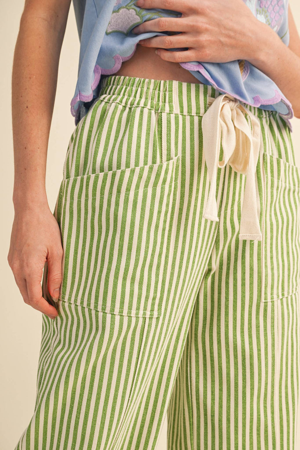 striped wide leg drawstring pants