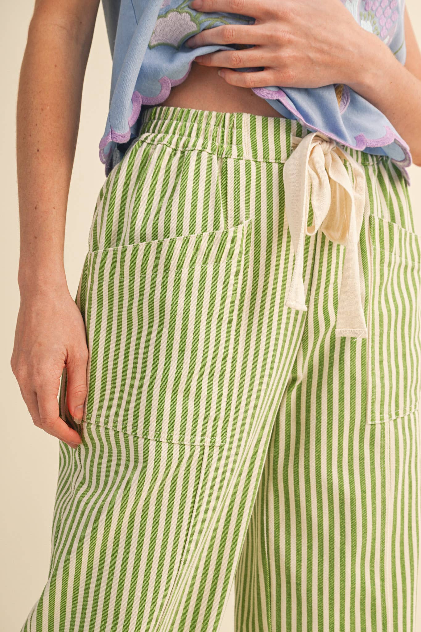 striped wide leg drawstring pants