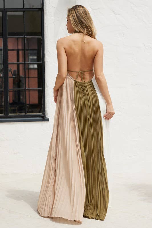 halter neck colorblock maxi