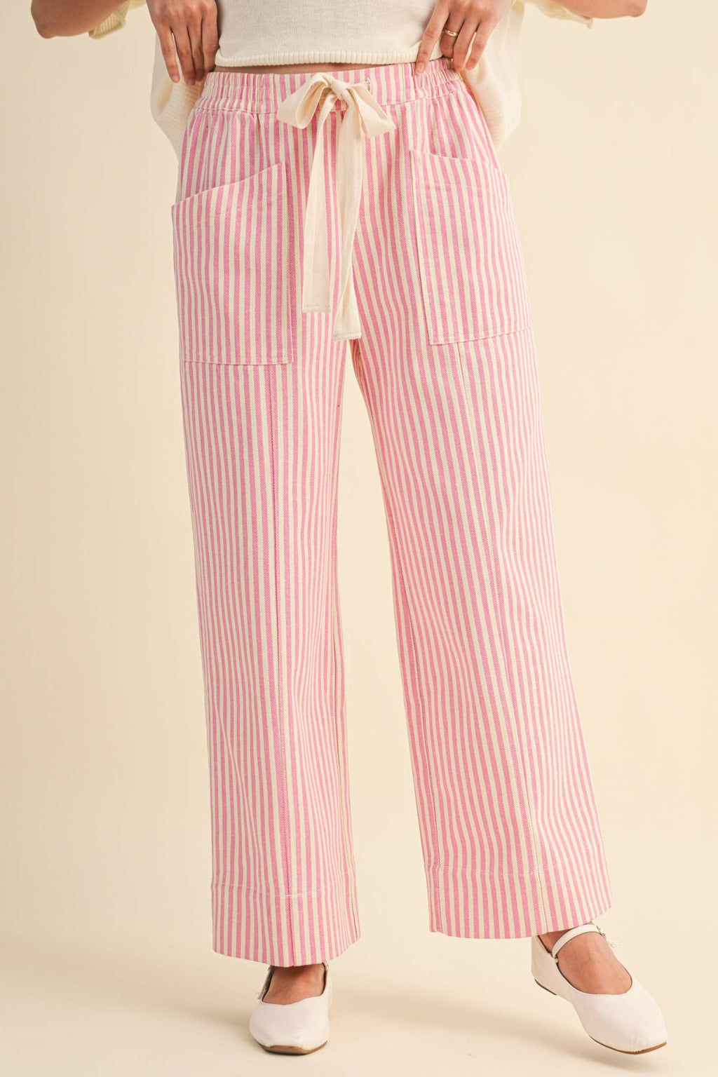 striped wide leg drawstring pants