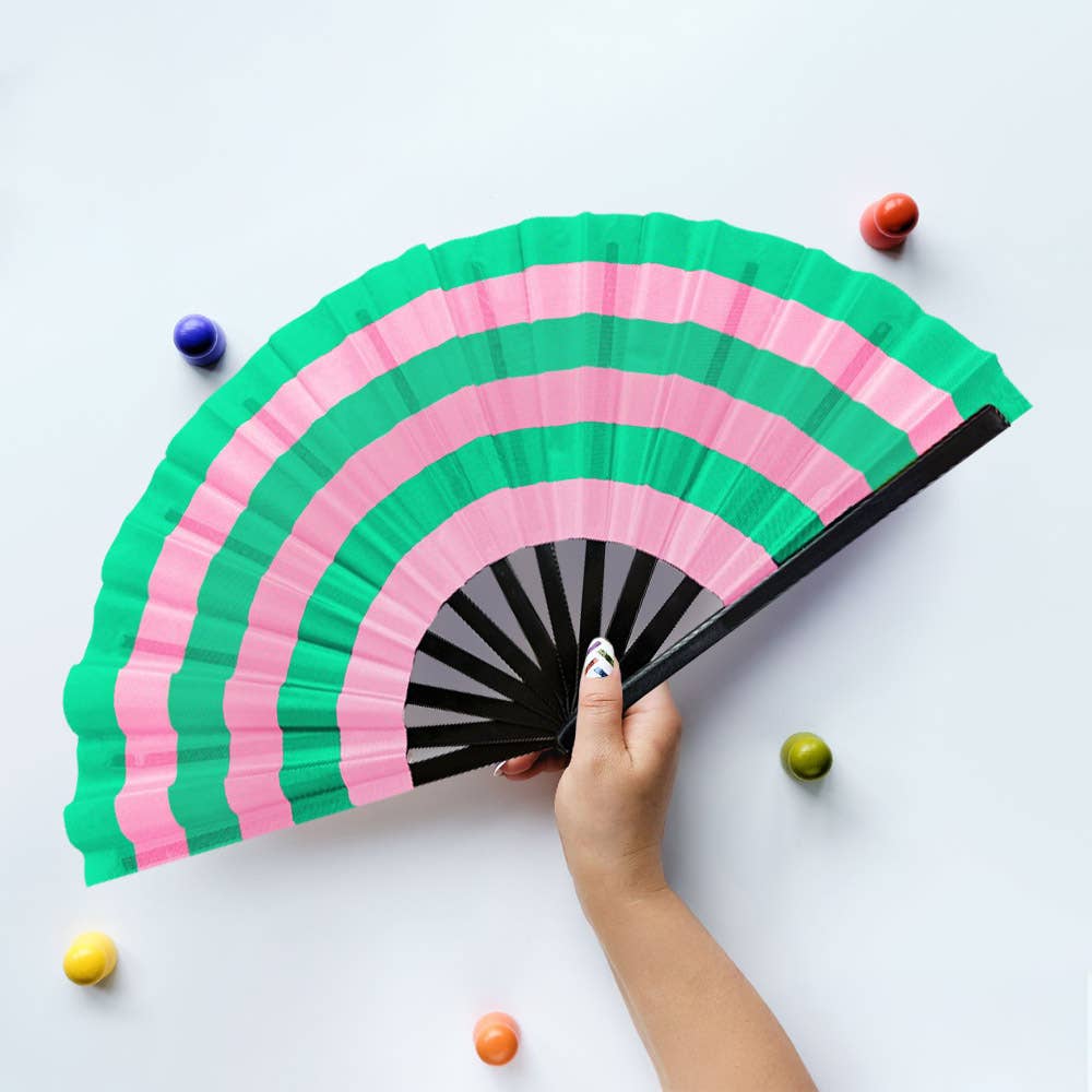 pink + green striped fan