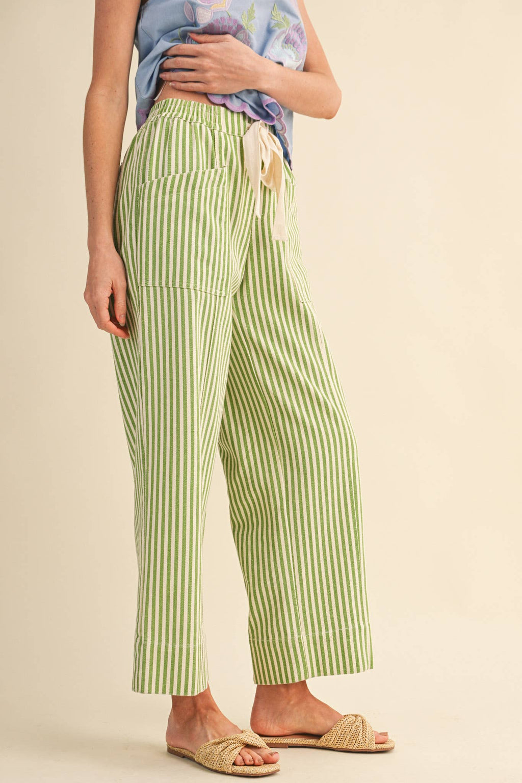 striped wide leg drawstring pants